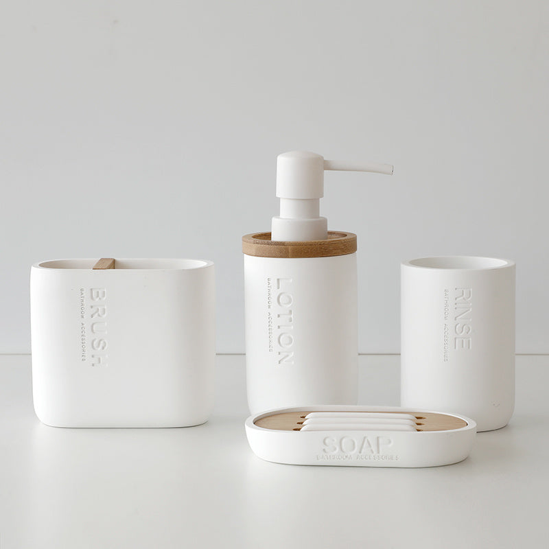 Resin Bamboo Bathroom Set – Toothbrush Holder, Soap Box & Hand Sanitizer Bottle