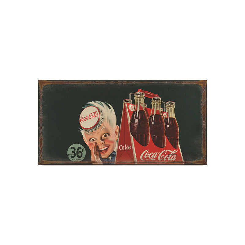 Retro Cola Advertising License Plate Wall Art – Vintage Iron Sign for Home & Bar Decor