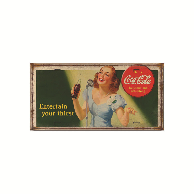 Retro Cola Advertising License Plate Wall Art – Vintage Iron Sign for Home & Bar Decor