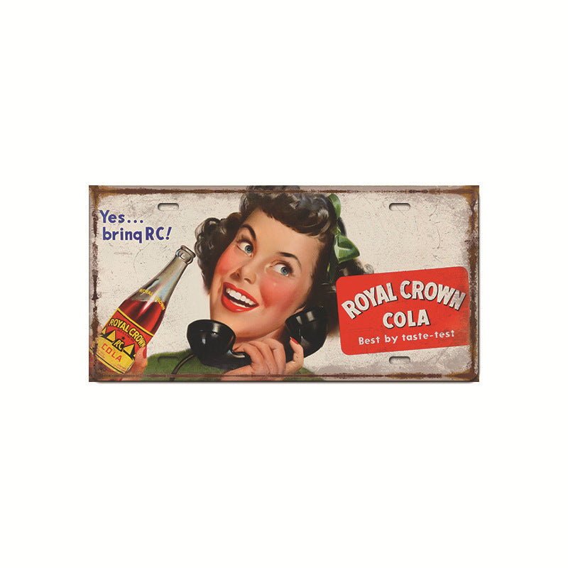Retro Cola Advertising License Plate Wall Art – Vintage Iron Sign for Home & Bar Decor