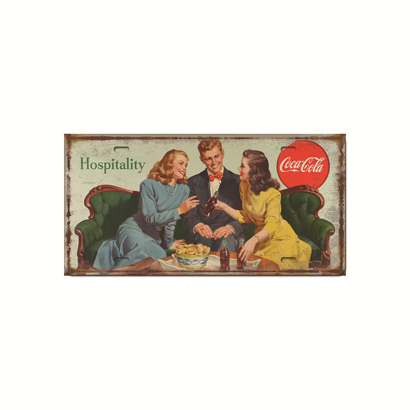 Retro Cola Advertising License Plate Wall Art – Vintage Iron Sign for Home & Bar Decor