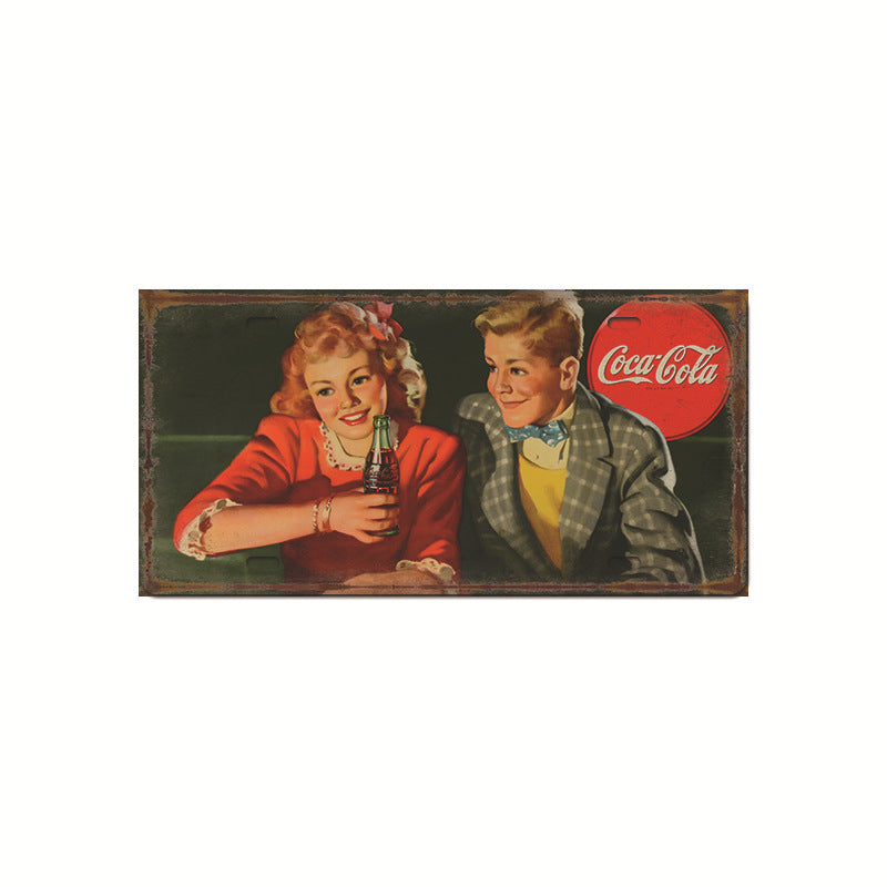 Retro Cola Advertising License Plate Wall Art – Vintage Iron Sign for Home & Bar Decor