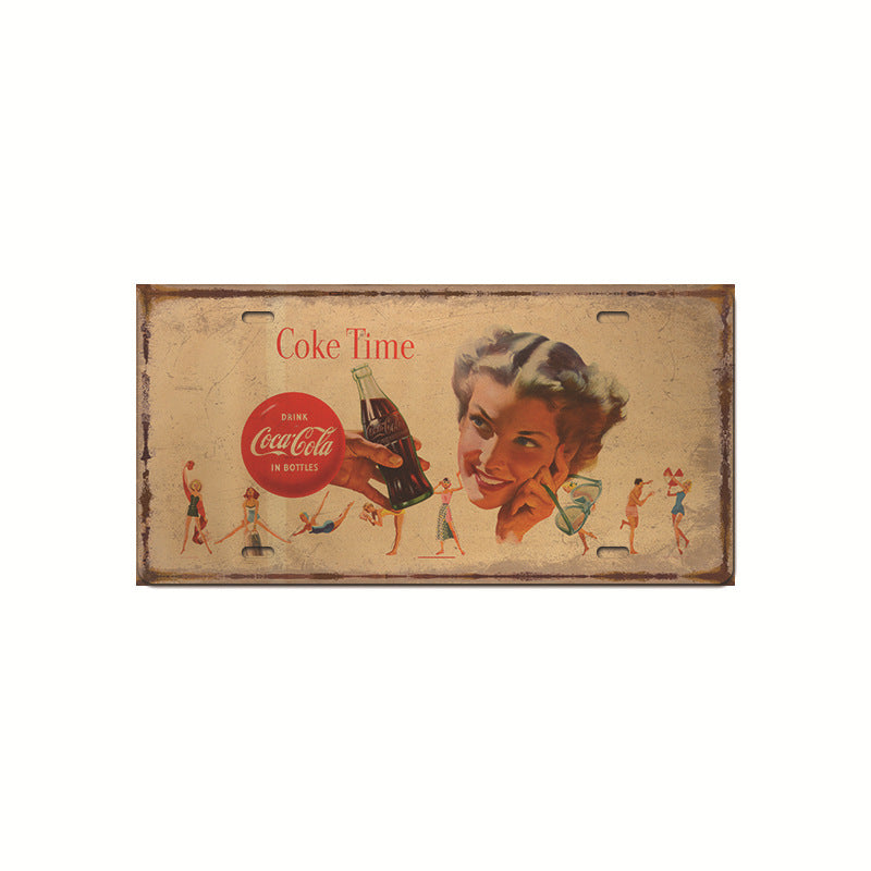 Retro Cola Advertising License Plate Wall Art – Vintage Iron Sign for Home & Bar Decor