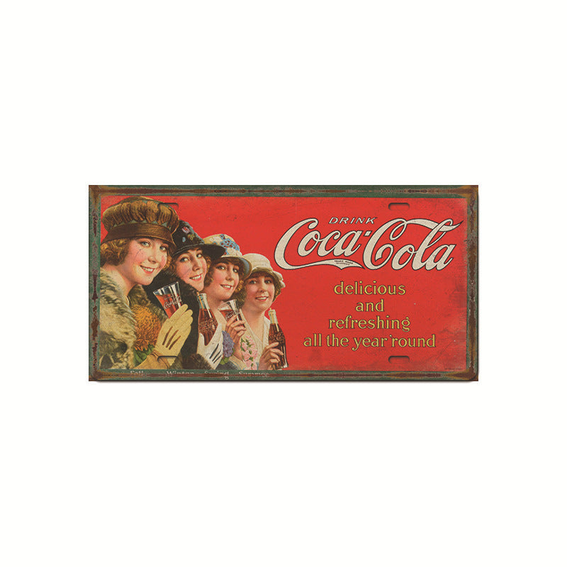 Retro Cola Advertising License Plate Wall Art – Vintage Iron Sign for Home & Bar Decor