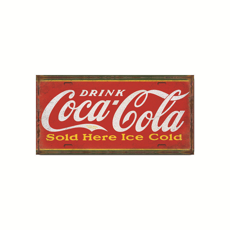 Retro Cola Advertising License Plate Wall Art – Vintage Iron Sign for Home & Bar Decor