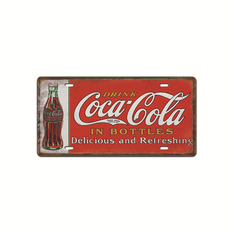 Retro Cola Advertising License Plate Wall Art – Vintage Iron Sign for Home & Bar Decor