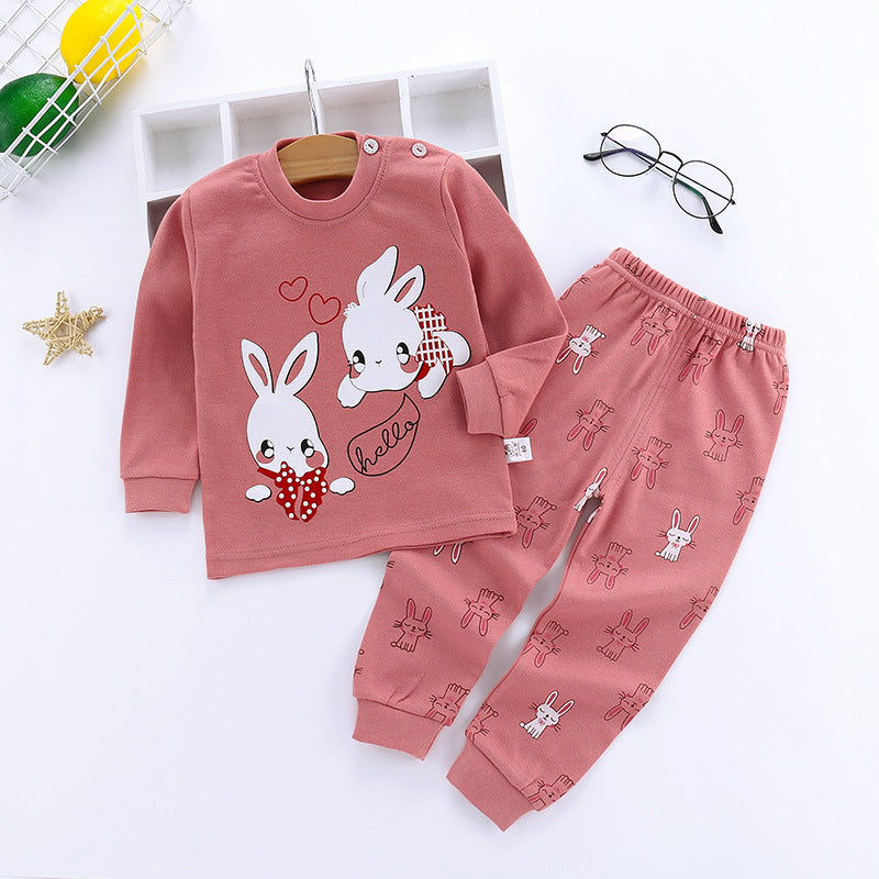 Children's Underwear Set Long-sleeved Color Matching Cotton Round Neck Shoulder Buckle