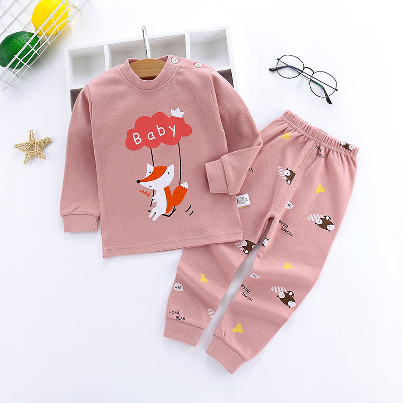 Children's Underwear Set Long-sleeved Color Matching Cotton Round Neck Shoulder Buckle