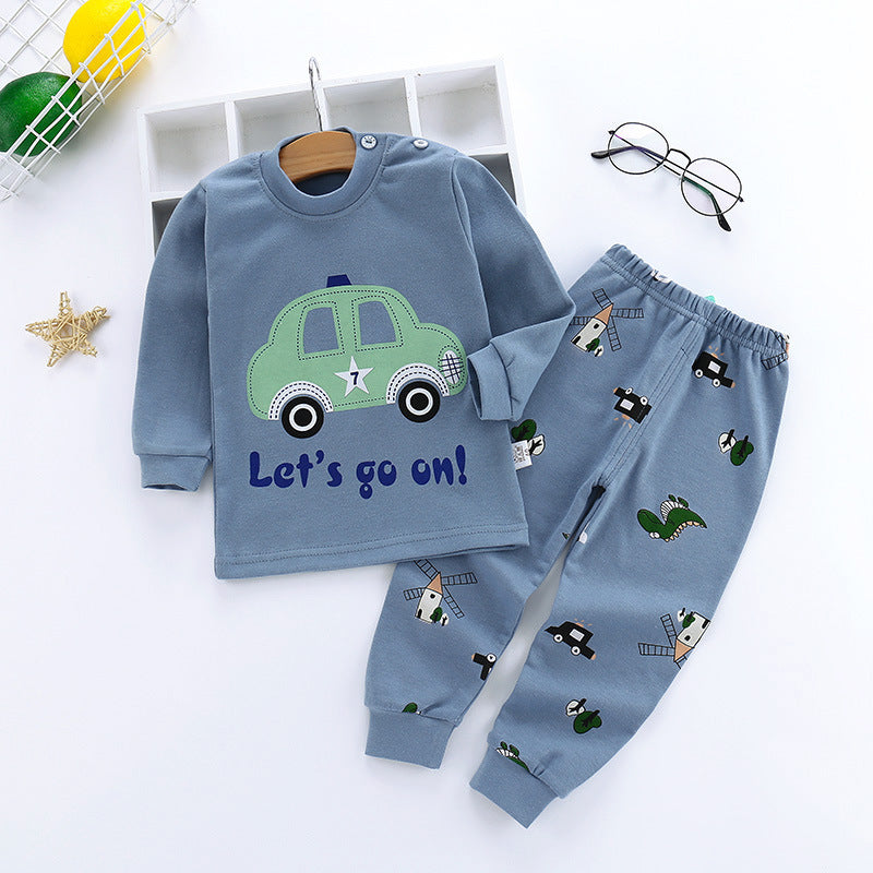 Children's Underwear Set Long-sleeved Color Matching Cotton Round Neck Shoulder Buckle