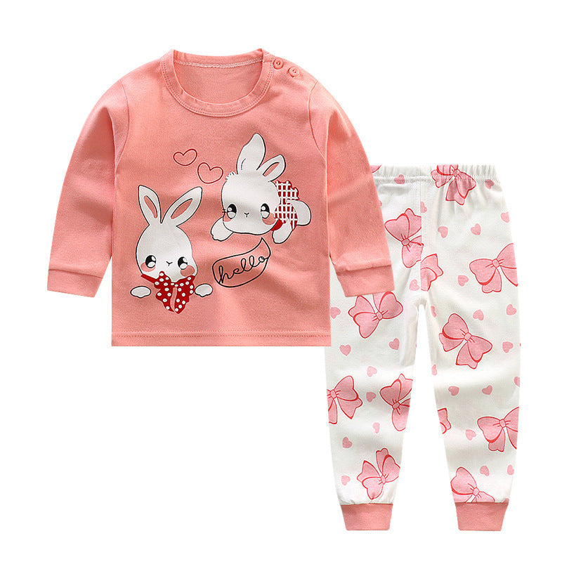 Children's Underwear Set Long-sleeved Color Matching Cotton Round Neck Shoulder Buckle