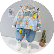 Two Piece Cotton Check Shirt For Boys Regular Fit Casual