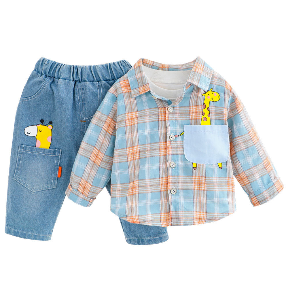 Two-piece Check Cotton Shirt For Kids