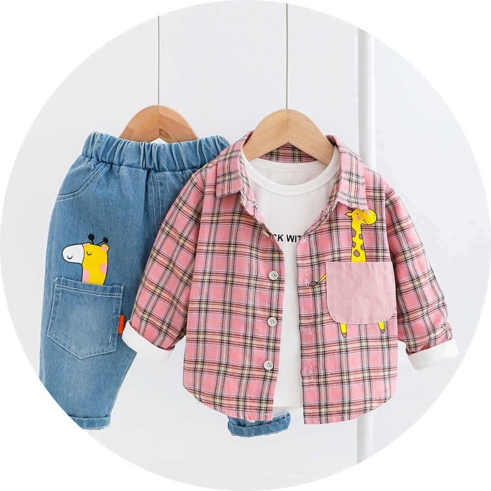 Two-piece Check Cotton Shirt For Kids