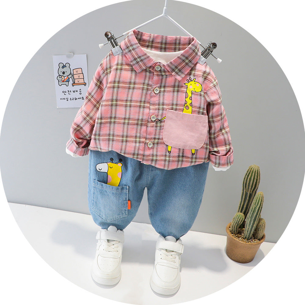 Two Piece Cotton Check Shirt For Boys Regular Fit Casual