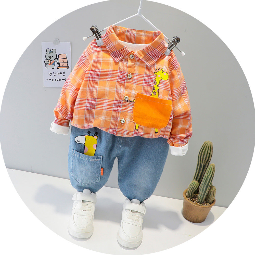 Two-piece Check Cotton Shirt For Kids