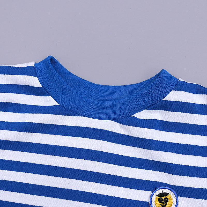 Navy Blue Striped Sleeveless T-Shirt Dress