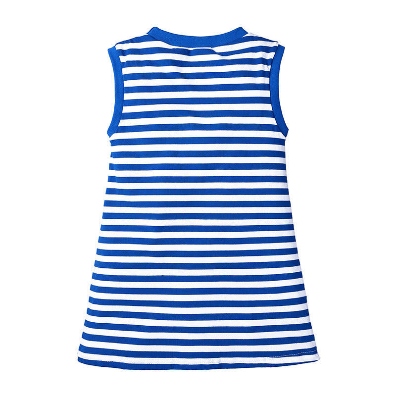 Navy Blue Striped Sleeveless T-Shirt Dress