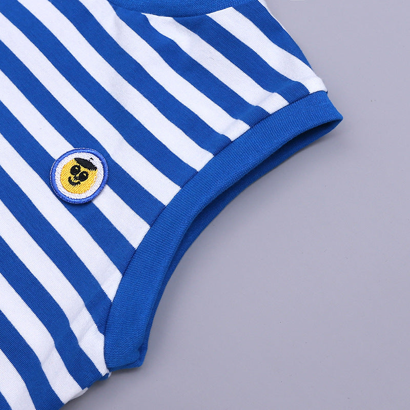 Navy Blue Striped Sleeveless T-Shirt Dress
