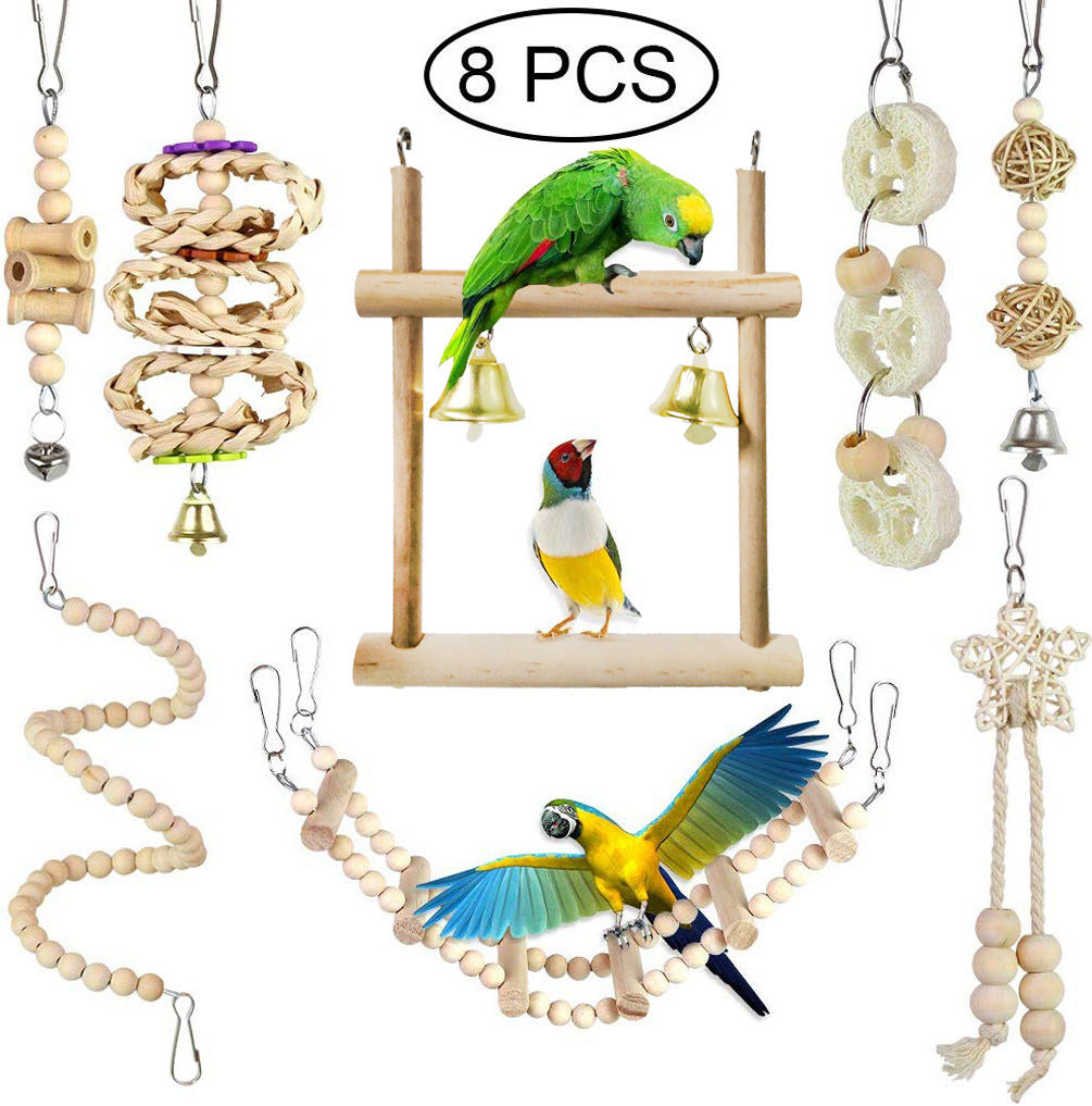 Parrot Chewing Toy Bird Toy Log Swing Set of 8