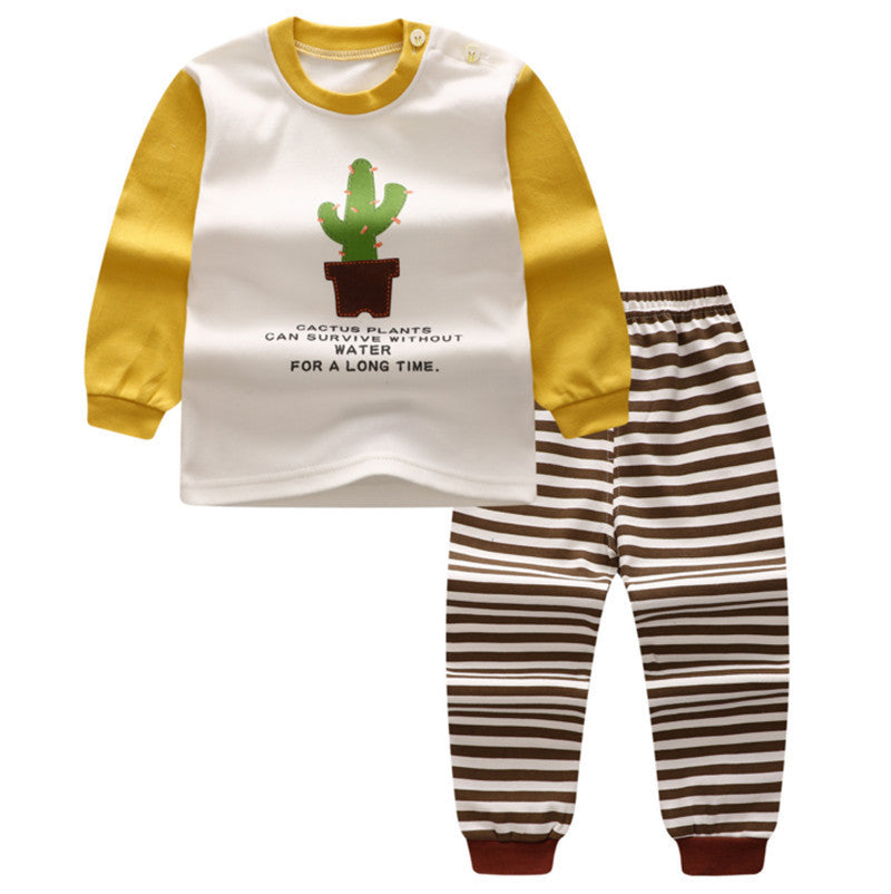 Children's Cotton Short-sleeved Suit Boys And Girls Two-piece Cotton Shoulder Buckle Baby Round Neck Casual Clothes