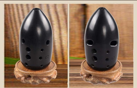 Pure Black 10-Hole Black Pottery Chinese Ocarina Flute