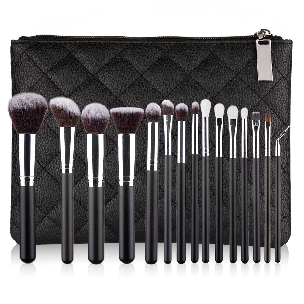 15-Piece Rose Gold Makeup Brush Set – Corrugated Silk Nylon Bristles with Wooden Handle, Portable Full Makeup Tool Kit