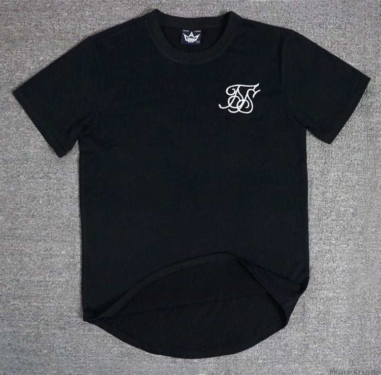 Fitness T-shirt Men's Hip Hop T-shirt Irregular Curved Hem Short Sleeve