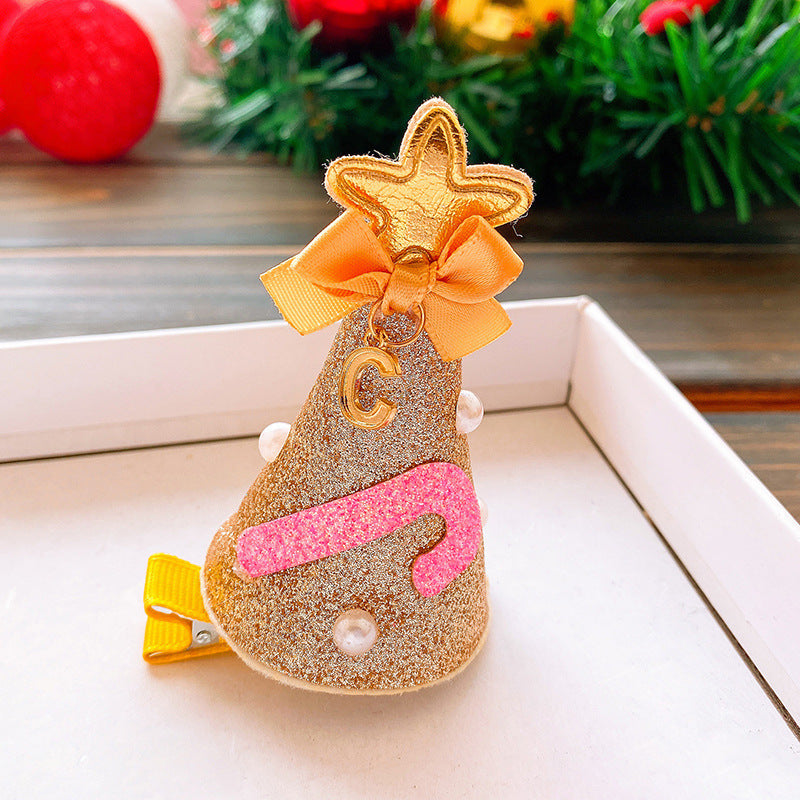 Handmade Cloth Christmas Antler Hairpin with Festive Plush Hat