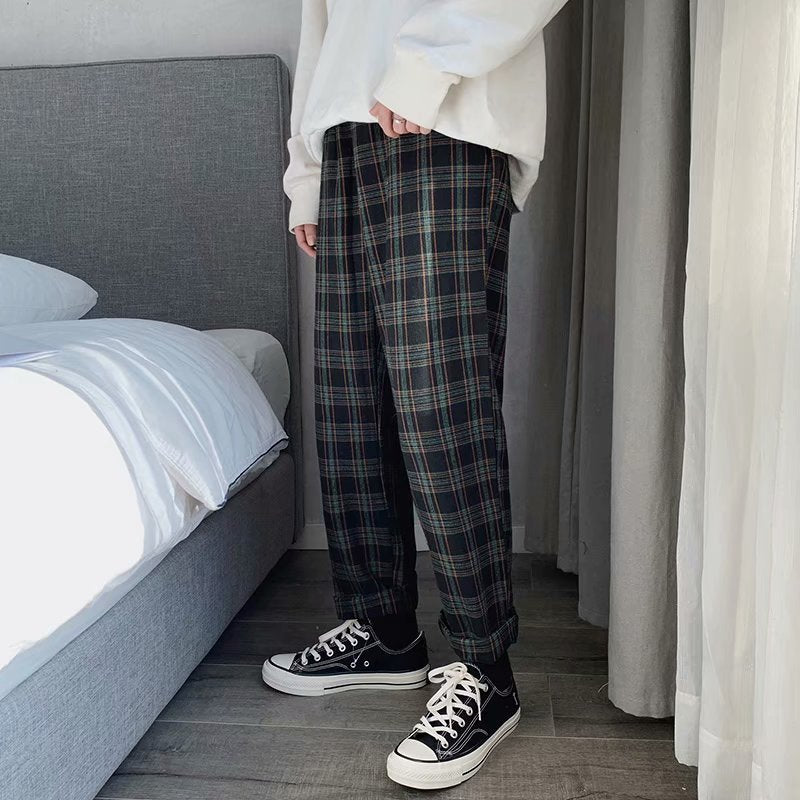 Men’s Korean Plaid Loose Harem Pants – Retro Casual Style