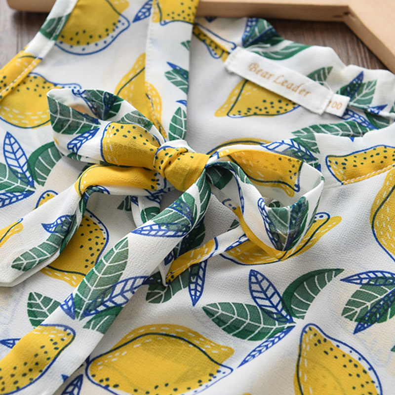 Summer Clothing Set Lemon Print Shirt Pleated Chiffon Suit Fashion Ruffled Suit