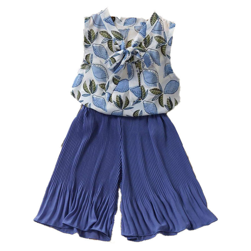 Summer Clothing Set Lemon Print Shirt Pleated Chiffon Suit Fashion Ruffled Suit