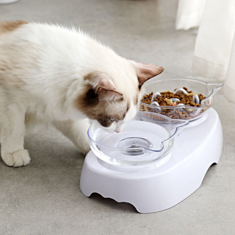 Pet Cat Ears Double Bowl Drinking Water And Diet Dual Purpose Dog Bowl