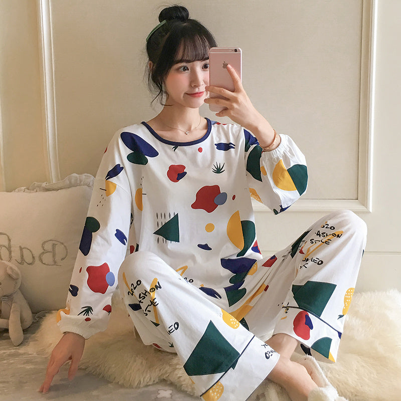 Women's Pure Cotton Two Piece Pajamas Long Sleeve Relaxed