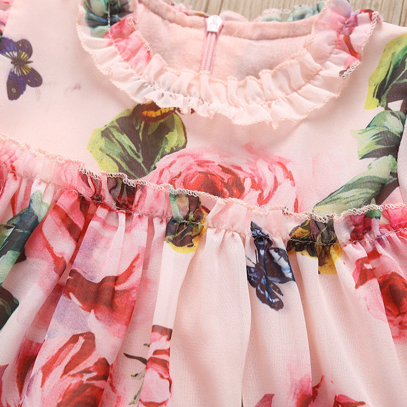 Cute Baby Girls Dress Flower Puff Sleeves A -line Dress For Baby