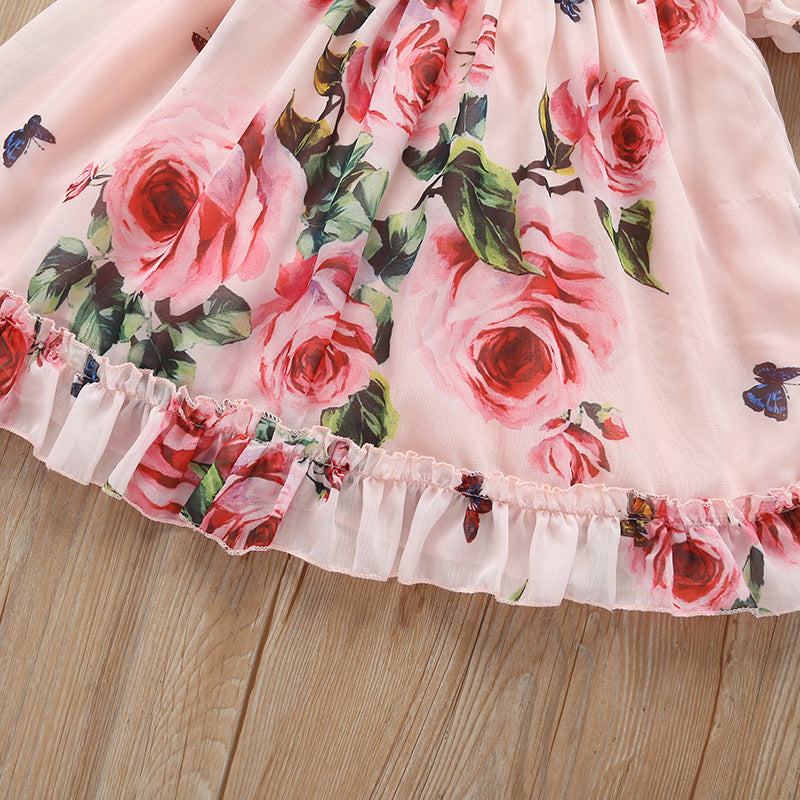 Cute Baby Girls Dress Flower Puff Sleeves A -line Dress For Baby