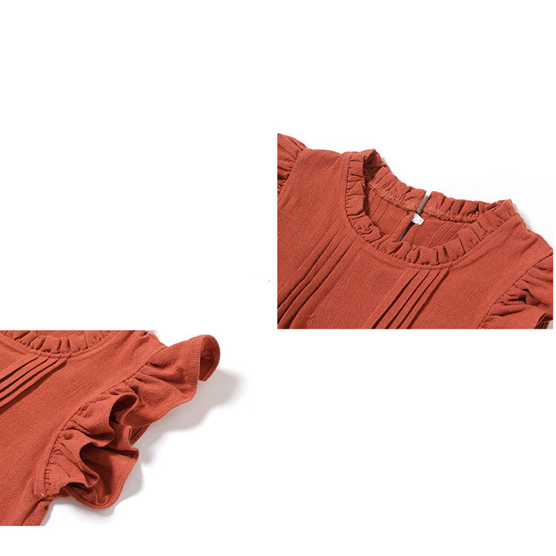 Girls Linen Lace Princess Dress With Flying Sleeves
