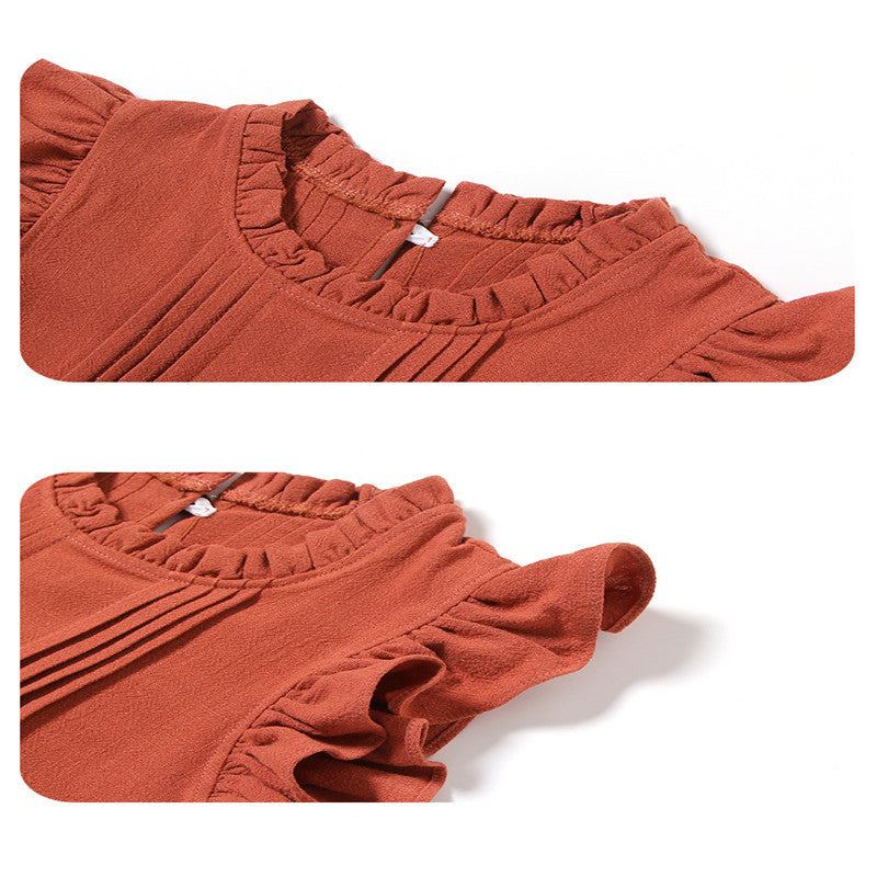 Girls Linen Lace Princess Dress With Flying Sleeves