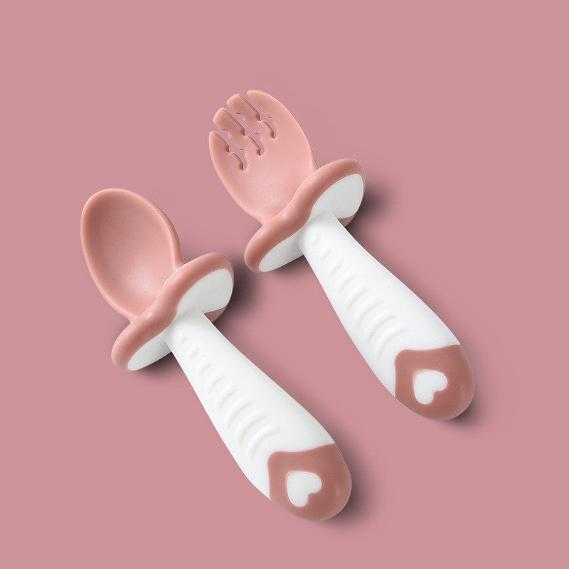 Unisex Baby Soft Head Training Spoon Fork Set Polypropylene