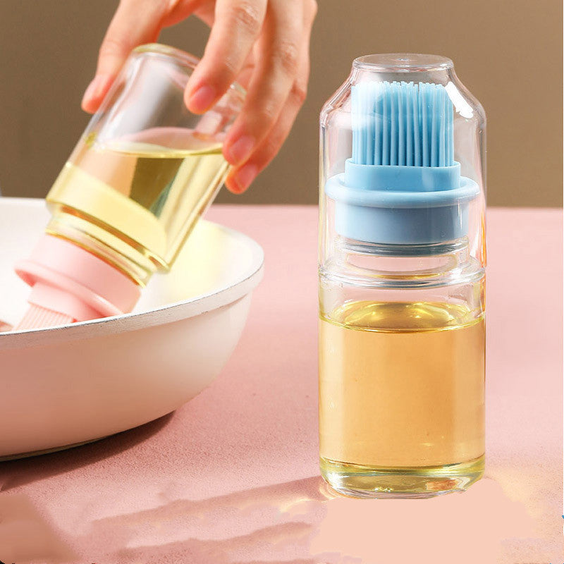 Portable Oil Bottle with Silicone Brush – High-Temperature BBQ & Baking Tool