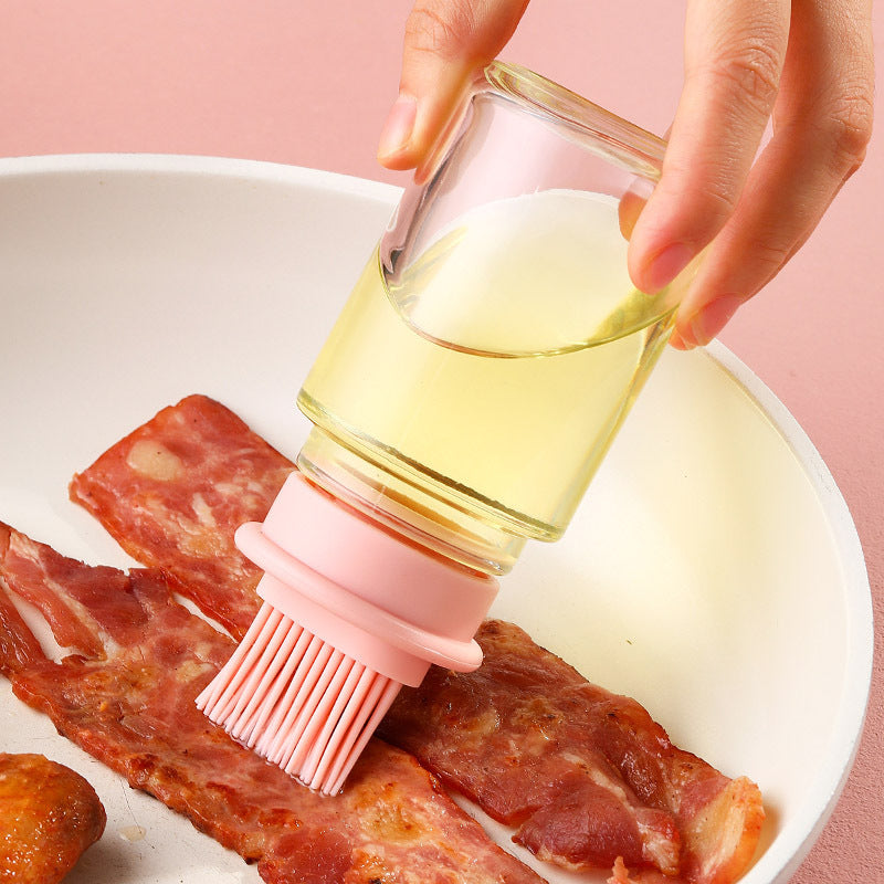 Portable Oil Bottle with Silicone Brush – High-Temperature BBQ & Baking Tool