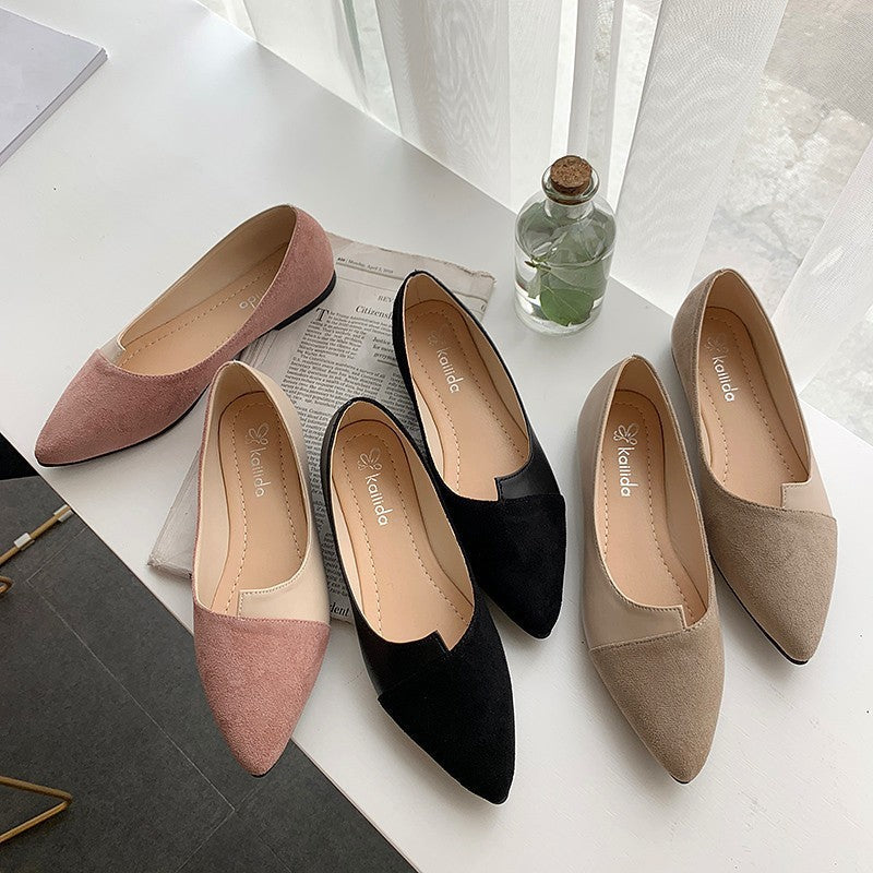 Womens Pointed Toe Flat Faux PU Frosted Color Matching
