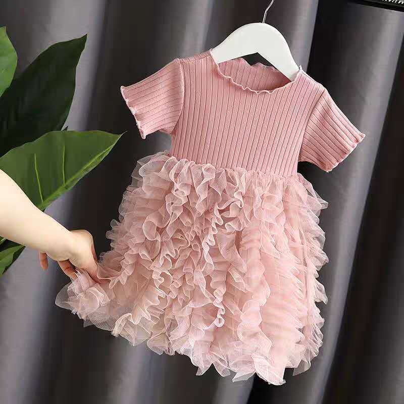 Girls Princess Sweet Cake Skirt Dress Cotton Regular Fit