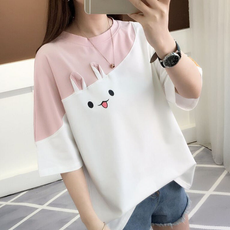 Women's Relaxed Fit Rabbit Embroidered Polyester Tee