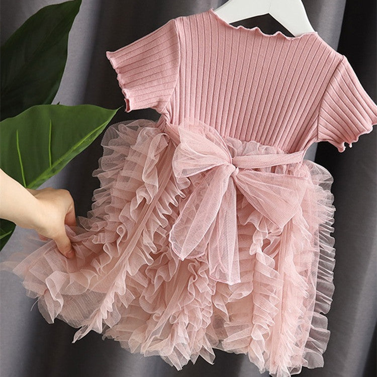 Girls Princess Sweet Cake Skirt Dress Cotton Regular Fit