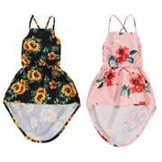 Girls Sleeveless Lace Flower Print Dress Regular Fit Pink