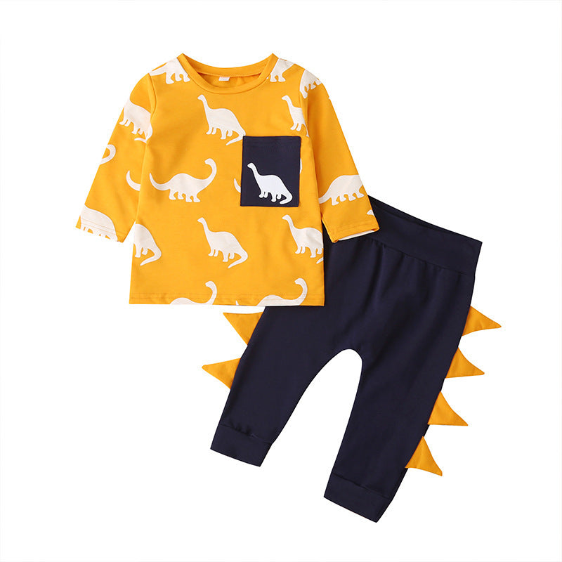 Cartoon Dinosaur Print Children's Sweatshirt And Trousers Two-Piece Suit