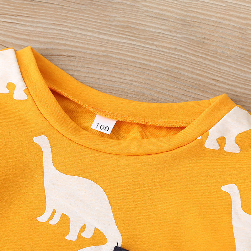 Cartoon Dinosaur Print Children's Sweatshirt And Trousers Two-Piece Suit