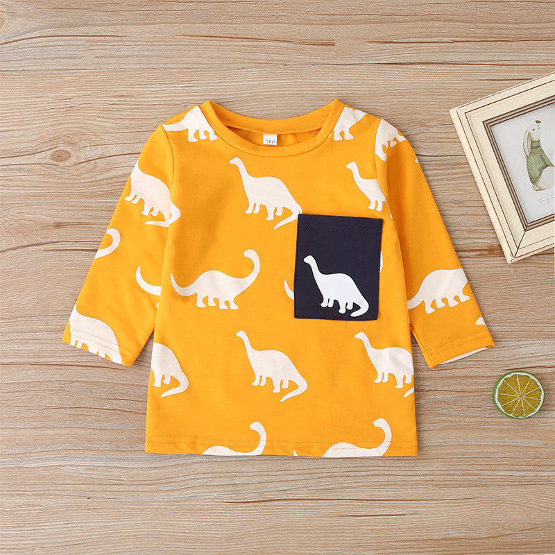 Cartoon Dinosaur Print Children's Sweatshirt And Trousers Two-Piece Suit