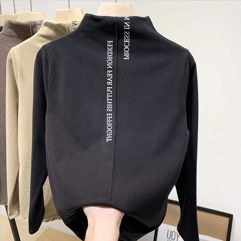 Half High Collar German Velvet Long-Sleeved T-Shirt Women Fashion Top