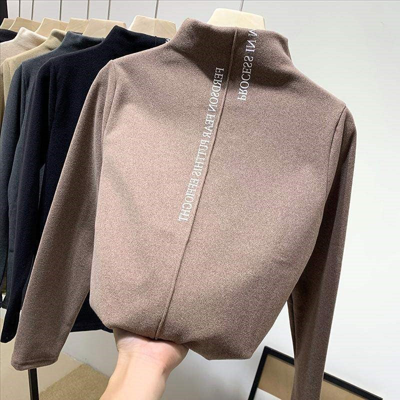 Half High Collar German Velvet Long-Sleeved T-Shirt Women Fashion Top